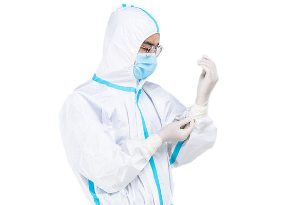 ชุดขัดทางการแพทย์สีขาวพรุนพร้อมชุดคลุมแบบใช้แล้วทิ้งพร้อมชุดป้องกันไวรัสแบบฮูด