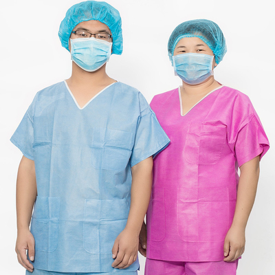 สายดึงปิด Icu Scrub Suit 2 กระเป๋าสําหรับศูนย์ผ่าตัด / ขาว ฟ้า เขียวชมพู